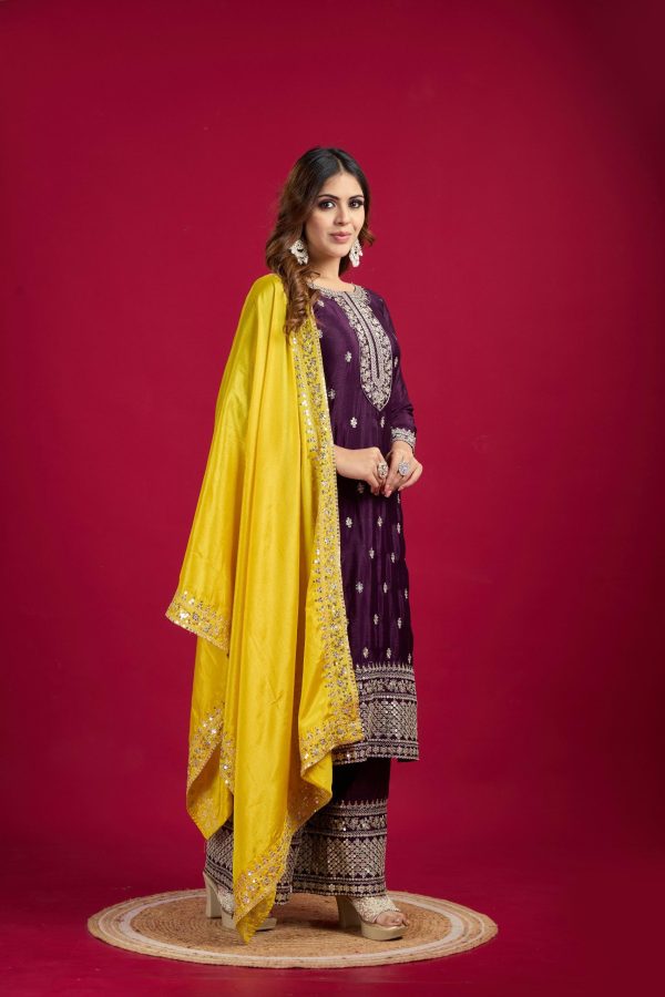 Purple Chinnon Silk With Embroidery Sequence Work Salwar Suit - Image 5