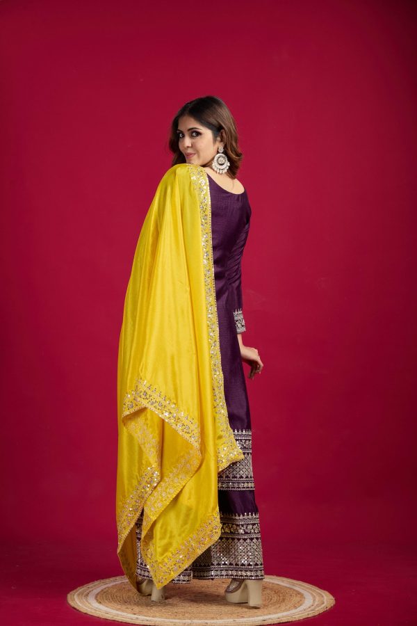 Purple Chinnon Silk With Embroidery Sequence Work Salwar Suit - Image 2