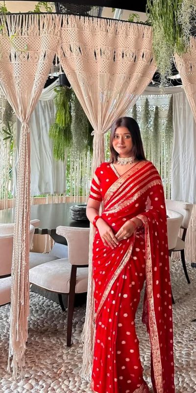 Royal Red Color Viscose Georgette With Pure Jacquard Zari Saree