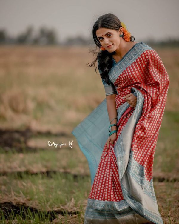 Special Red Color Soft Litchi Silk Jacquard Work Sequence Saree