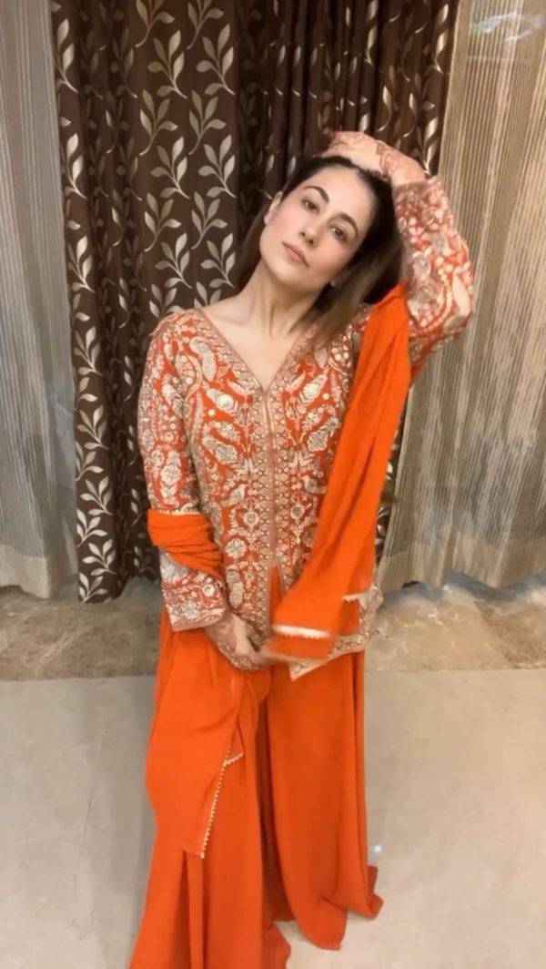 Orange Chinon With Embroidery Sequence Work Salwar Suit - Image 2