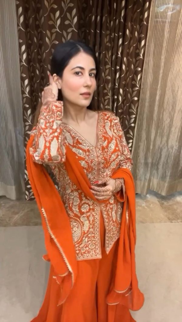 Orange Chinon With Embroidery Sequence Work Salwar Suit - Image 3