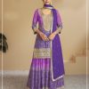 Warm Violte Color Chinon Digital Print With Mat Sequence Sharara Suit