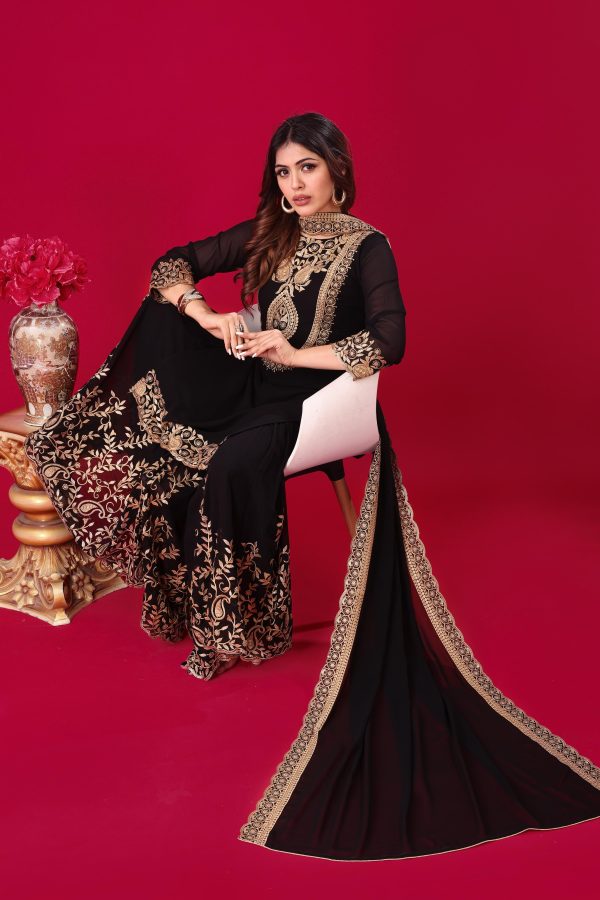 Black Faux Georgette Embroidery Sequence Work Salwar Suit - Image 2