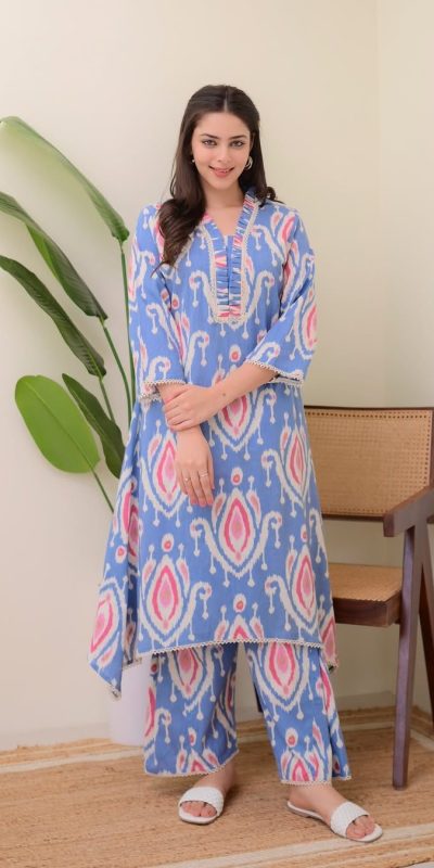 Amazing Blue Color Rayon Wood With Print Salwar Suit