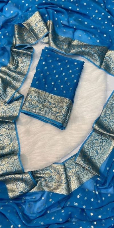 Blue Viscose Georgette With Running Blouse Saree