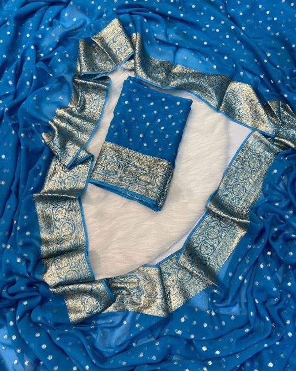 Blue Viscose Georgette With Running Blouse Saree