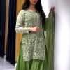 Green Chinnon Silk Embroidery Sequence With Moti Work Salwar Suit