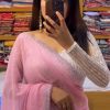 Amazing Light Pink Georgette Hot Fix Stone Work Saree