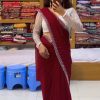 Amazing Marron Georgette Hot Fix Stone Work Saree