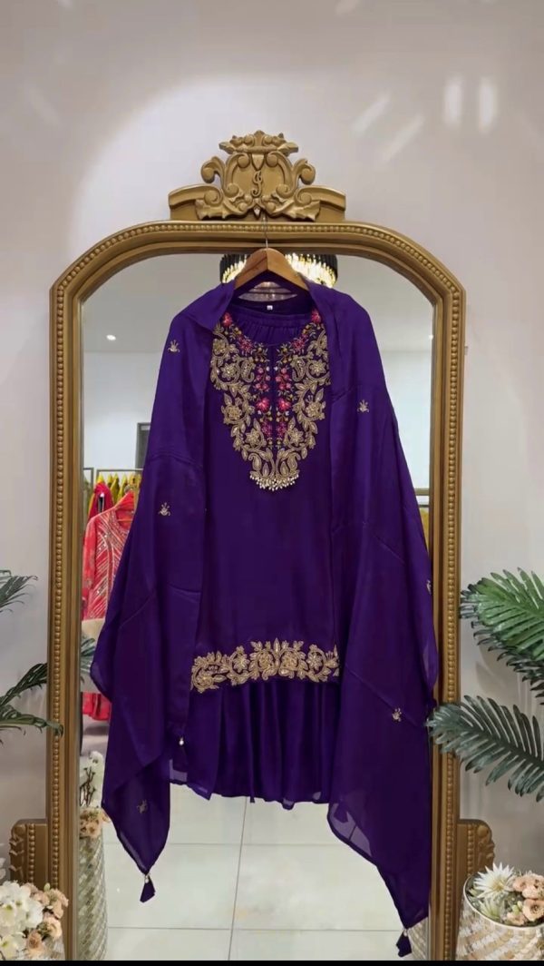 Amazing Violet Color Faux Georgette With 5mm Embroidery Sequence Work Salwar Suit
