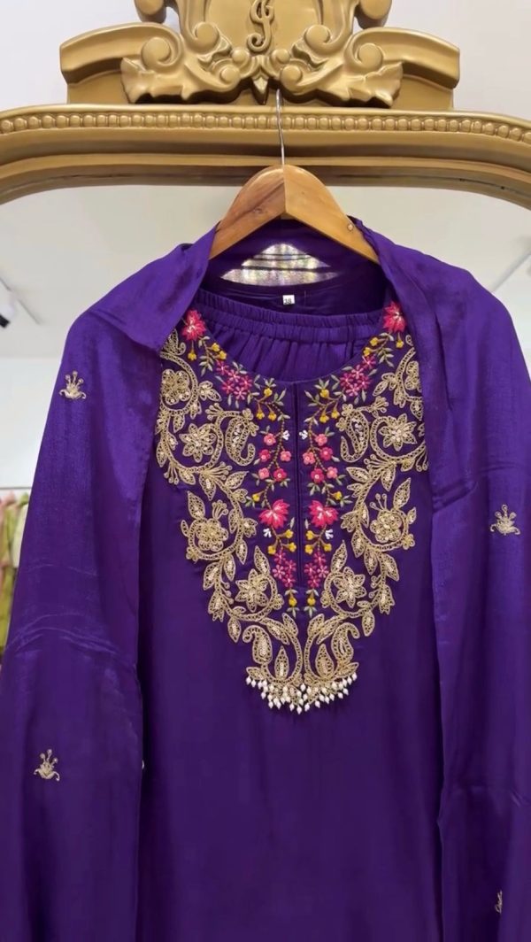 Violet Faux Georgette Embroidery Sequence Work Salwar Suit - Image 2