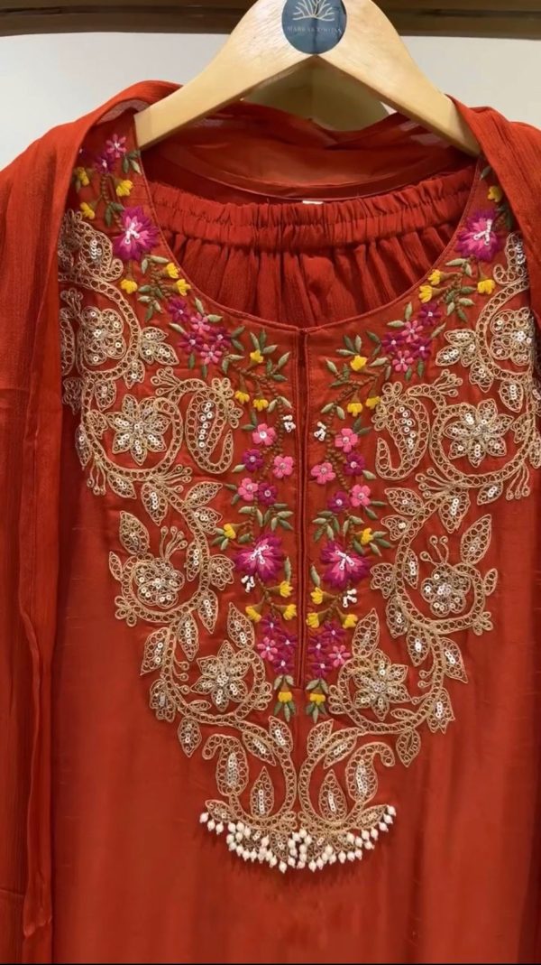 Orange Faux Georgette Embroidery Sequence Work Salwar Suit - Image 2