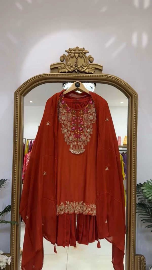 Orange Faux Georgette Embroidery Sequence Work Salwar Suit - Image 4