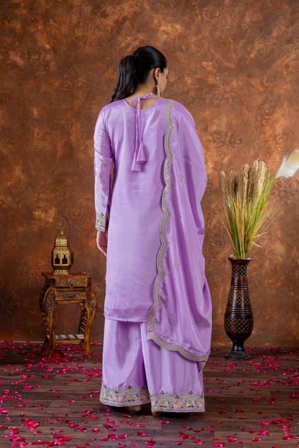 Purple Chinon Silk Embroidery Sequence Coding Work Salwar Suit - Image 3