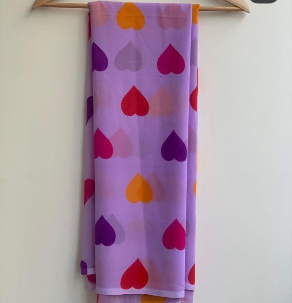 Purple Soft Georgette Silk Digital Print Heart Design Saree