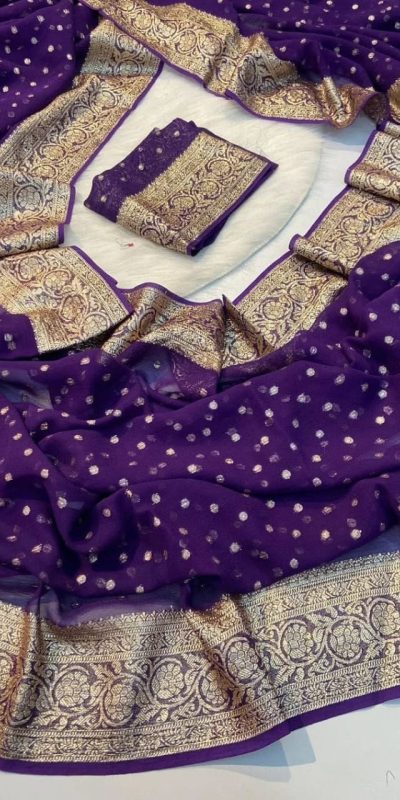 Purple Viscose Georgette With Running Blouse Saree