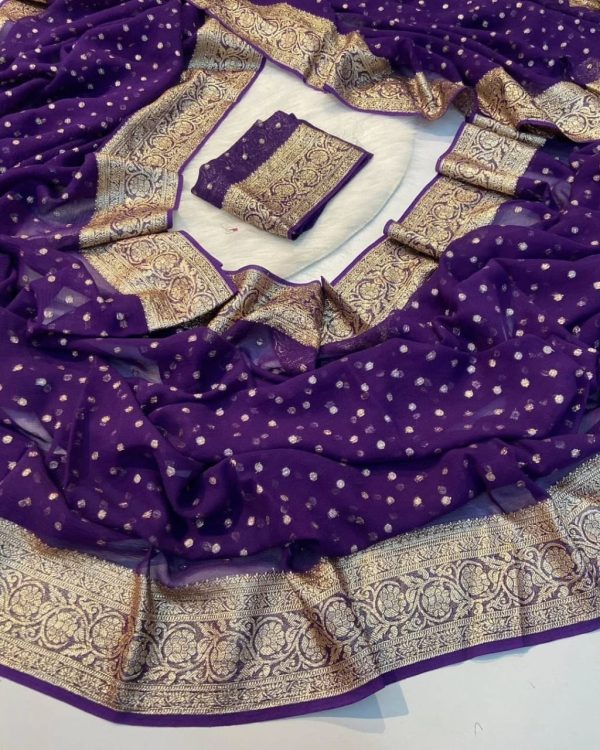 Purple Viscose Georgette With Running Blouse Saree