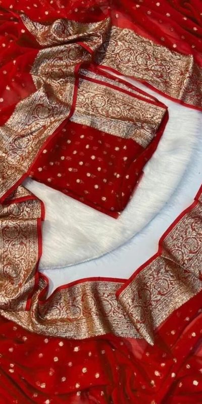 Red Viscose Georgette With Running Blouse Saree