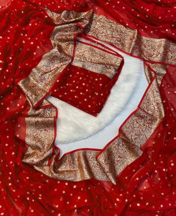 Red Viscose Georgette With Running Blouse Saree
