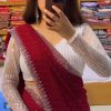 Amazing Red Georgette Hot Fix Stone Work Saree