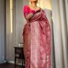 Attractive Peach Color Soft Lichi Silk Kubera Pattu On All Over Saree