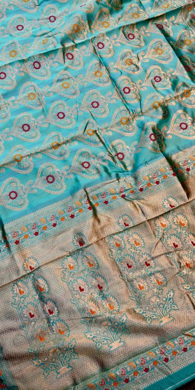 Attractive Sky Blue Color Soft Lichi Silk Kubera Pattu On All Over Saree