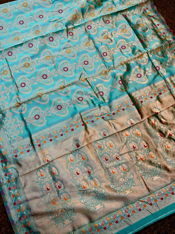 Attractive Sky Blue Color Soft Lichi Silk Kubera Pattu On All Over Saree