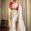 Attractive White Color Soft Lichi Silk Kubera Pattu On All Over Saree