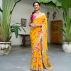 Yellow Chinon Printed Multied Embroidery Coding Sequins Lace Saree