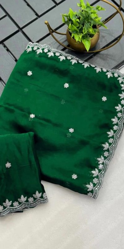 Green Rangoli Chiffon Embroidery Cut Work Saree