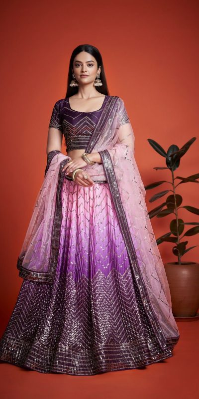 Purple Chinon Embroidery and Sequins Lehenga Choli