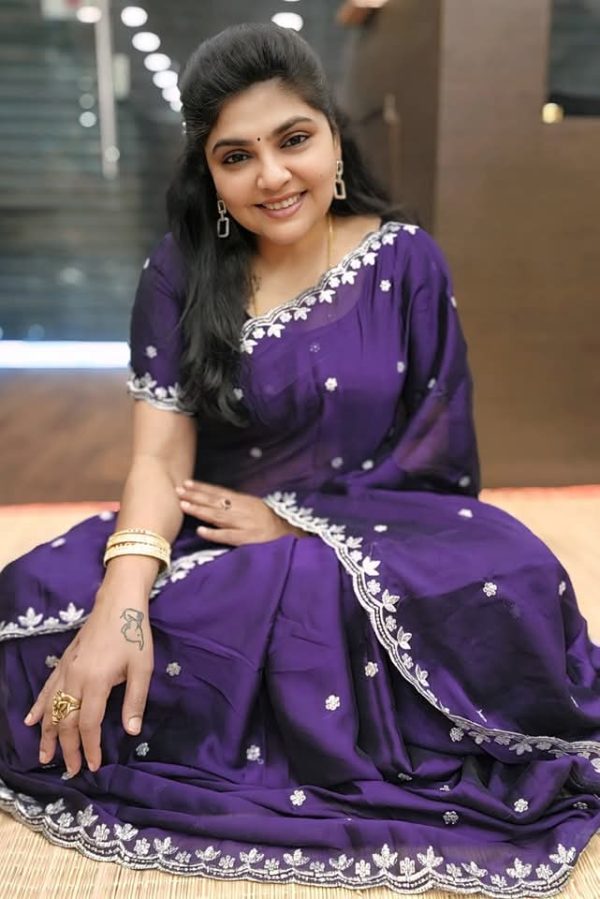 Purple Rangoli Chiffon Embroidery Cut Work Saree