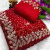 Red Georgette Bandhni Print Pita Work Embroidery Saree