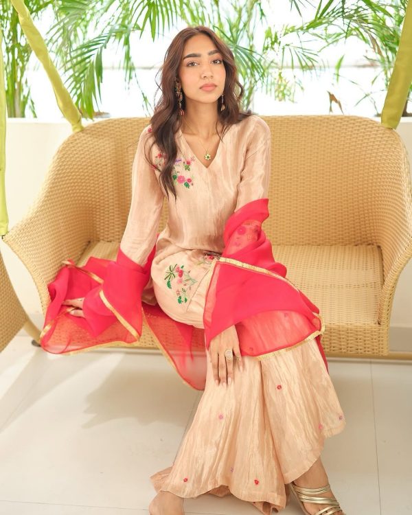 Cream Fendi With Embroidery Work Salwar Suit - Image 5