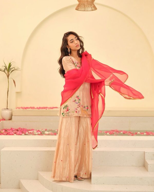 Cream Fendi With Embroidery Work Salwar Suit - Image 6