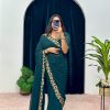 Exotic Peacock Blue Color Faux Georgette Embroidery Work Border Stitched Saree-Gown