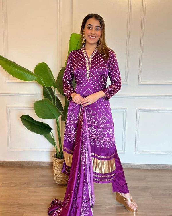 Fancy Violet Color Chinon Silk Wide Digital Print Coding Work Salwar Suit