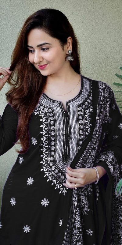 Fantastic Black Color rayon cotton with embroidery work Salwar Suit