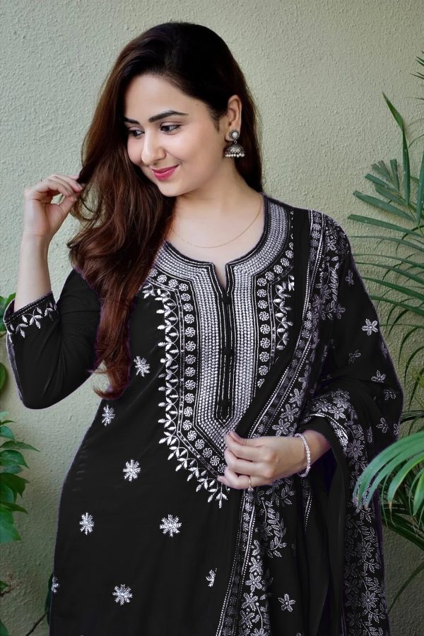 Fantastic Black Color rayon cotton with embroidery work Salwar Suit