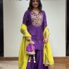 Purple Chinnon Silk Embroidery Sequence Work Salwar Suit