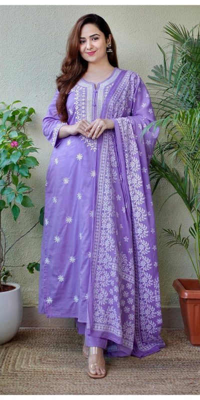 Fantastic Purple Color rayon cotton with embroidery work Salwar Suit