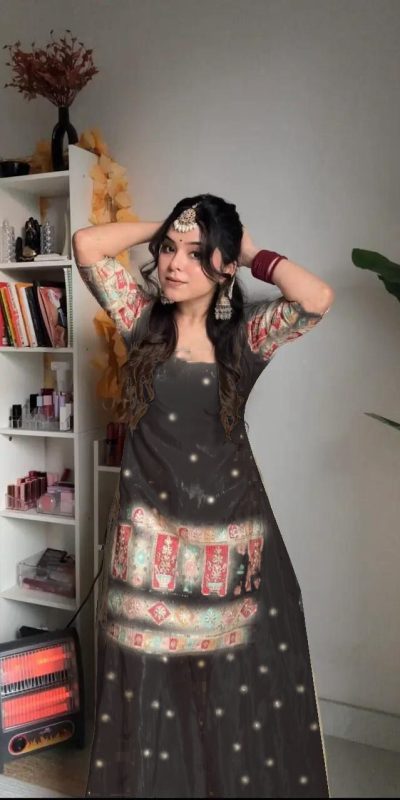 Black Chinnon Silk Embroidery Work Salwar Suit