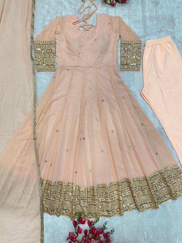 Glowing Cream Color Fox Georgette With Embroidery Work Anarkali Gown