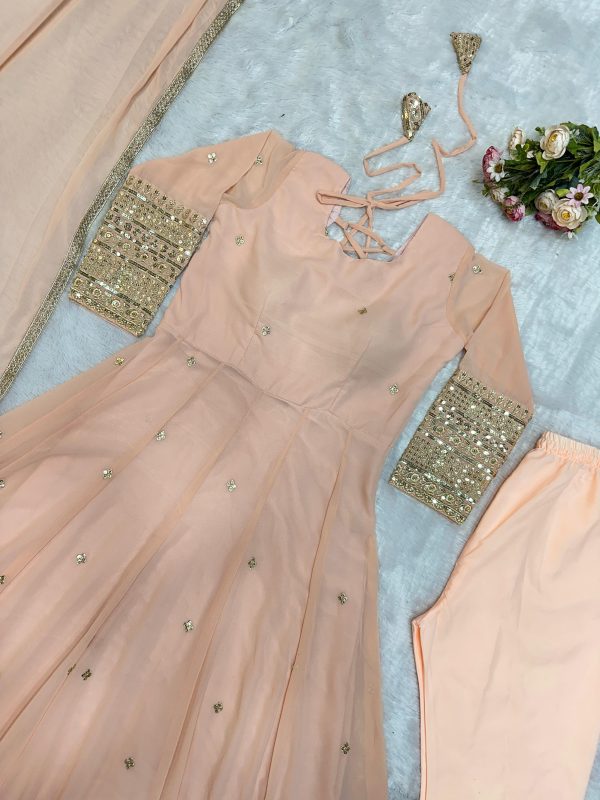 Cream Fox Georgette Embroidery Work Anarkali Gown - Image 3