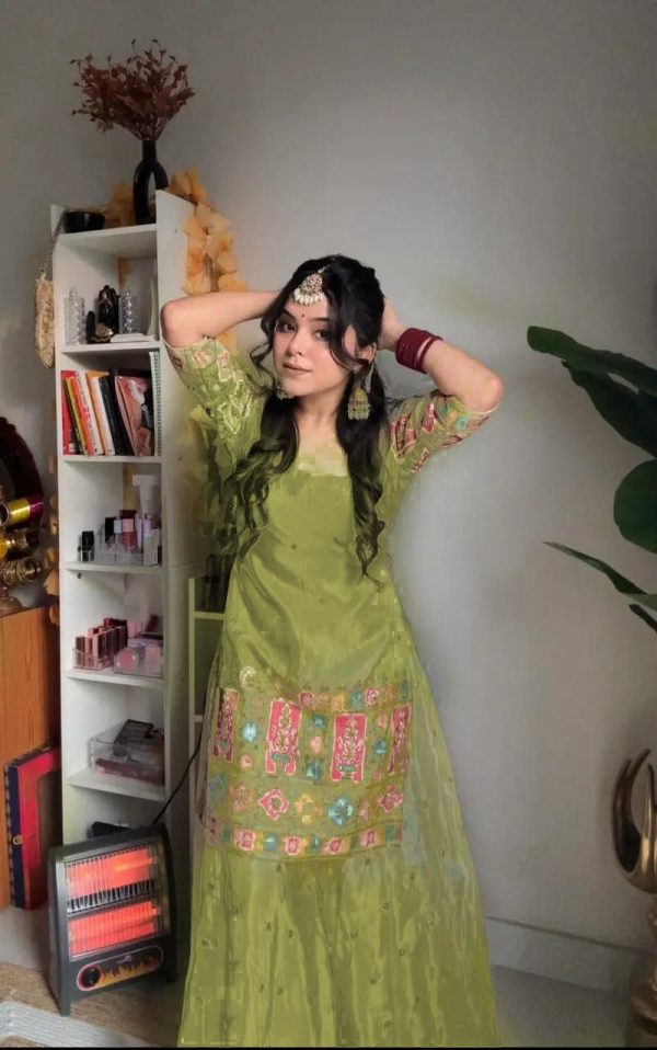 Light Green Chinnon Silk Embroidery Work Salwar Suit