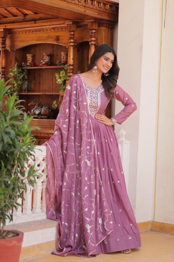Light Purple Star Georgette Sequence Embroidery Work Anarkali Gown - Image 2