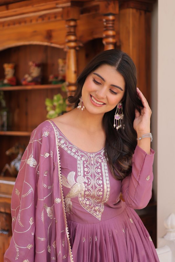 Light Purple Star Georgette Sequence Embroidery Work Anarkali Gown - Image 5