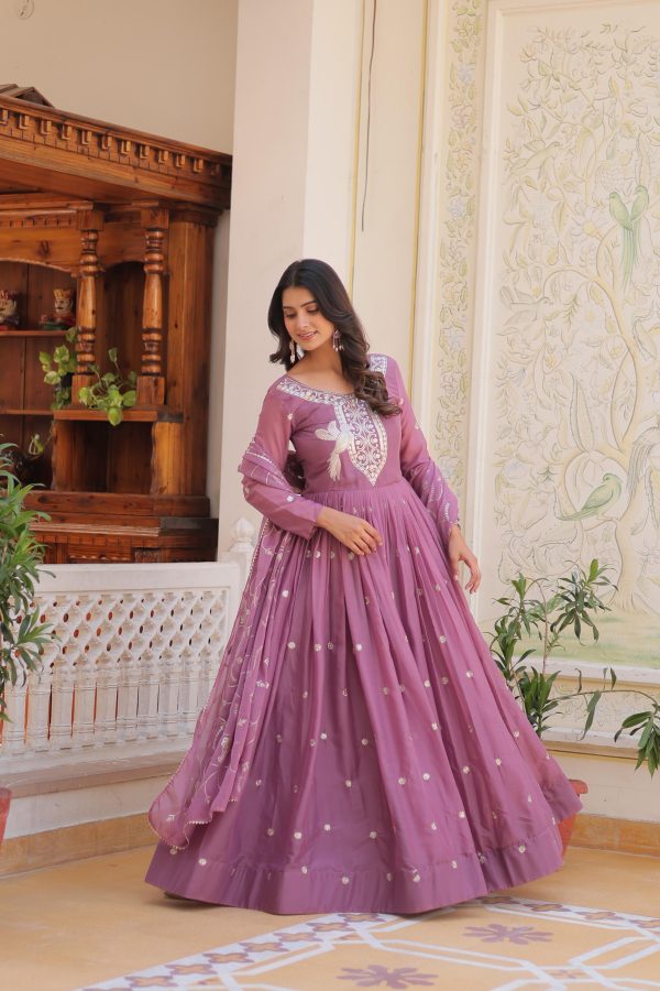 Light Purple Star Georgette Sequence Embroidery Work Anarkali Gown - Image 3