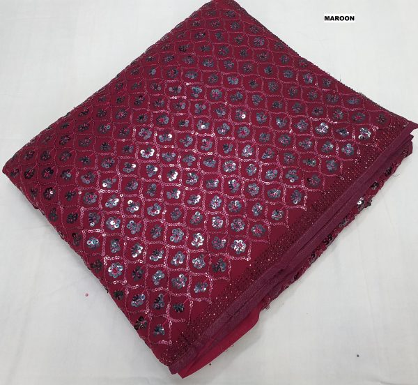 Marron Georgette Dual Sequins Embroidery Sequins Work Saree